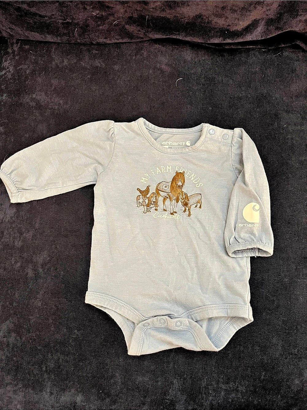 Carhartt My Farm Friends Long Sleeve Bodysuit Baby 3M Bassett hound, goat, pony